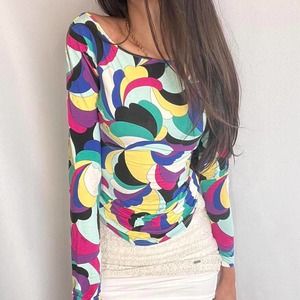 Rare Multicolor Emilio Pucci Psychedelic Longsleeve Top Size XS/S